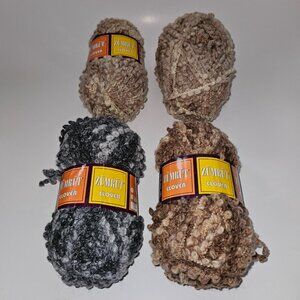 4 Skiens Zumrut Clover Bulky Yarn Mixed Lot Brown Tan Gray 3.5 oz / 44 yds